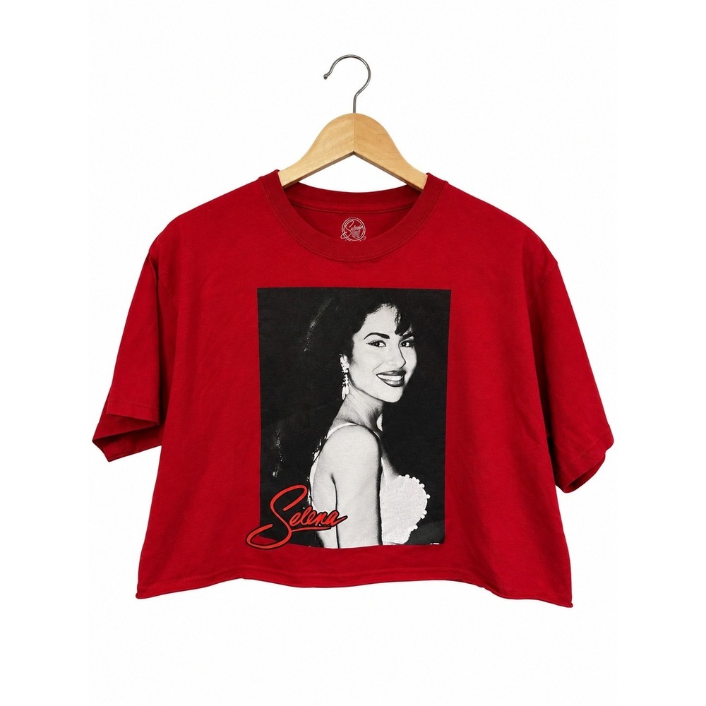 Selena Quintanilla Official Graphic Crop Top Red Cotton Women Large Portrait Tee